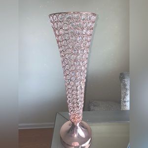 Blush/Rose Gold 22" Tall Crystal Beaded Trumpet Vase Set, Table Centerpiece